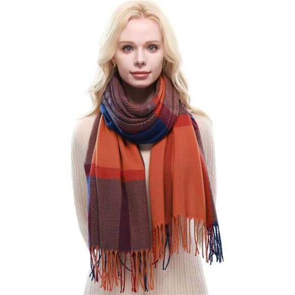 Plaid Scarf for Women Warm Large 05